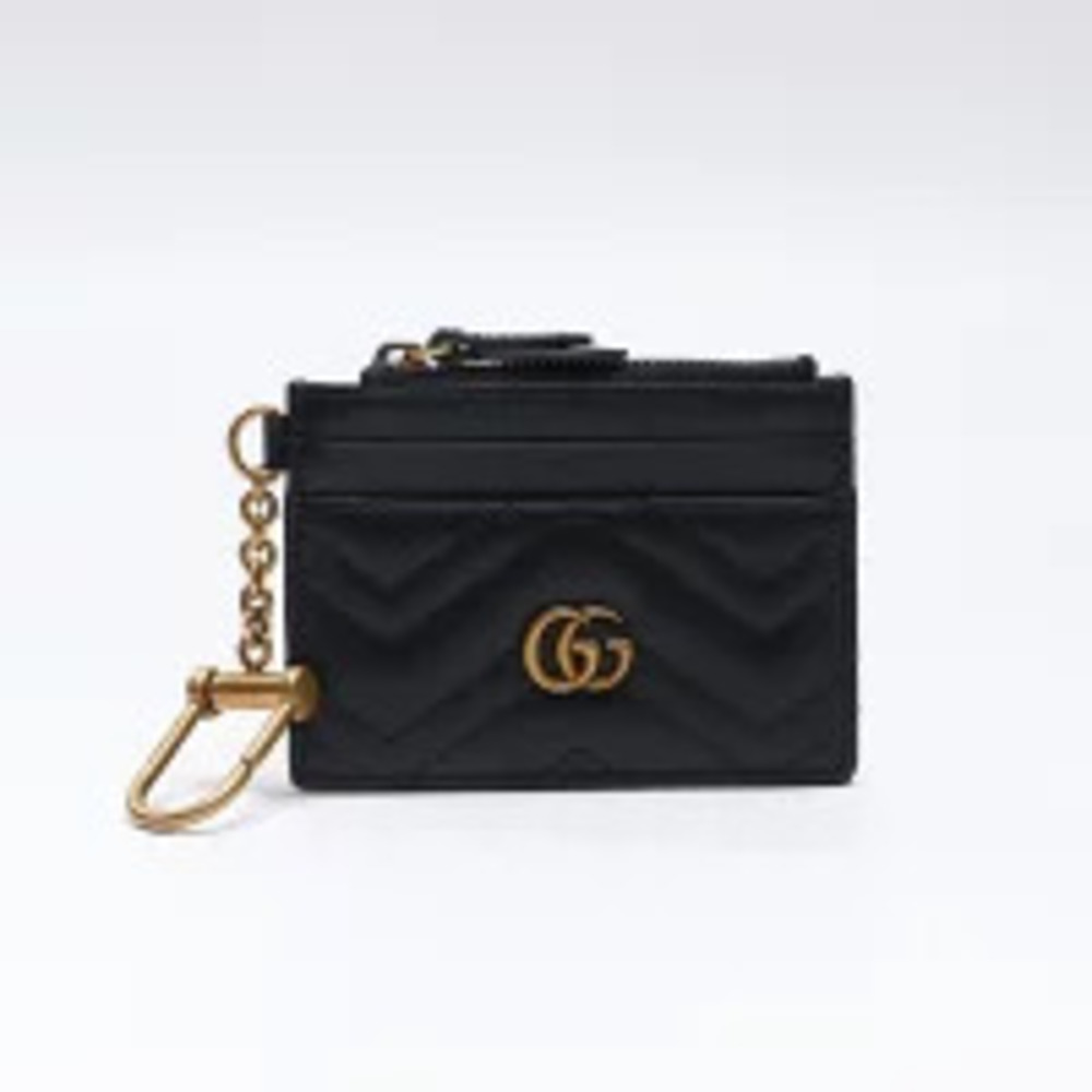 Gucci GG Marmont Double G Card Case Wallet Coin Black